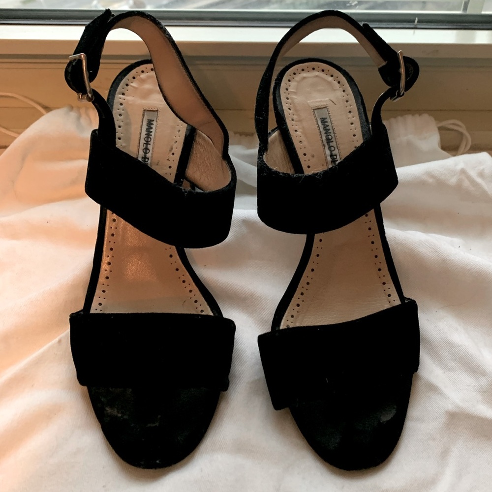 Manolo Blahnik velvet block heel sandals